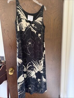 MaxMara Black and Cream Floral silk Midi Dress